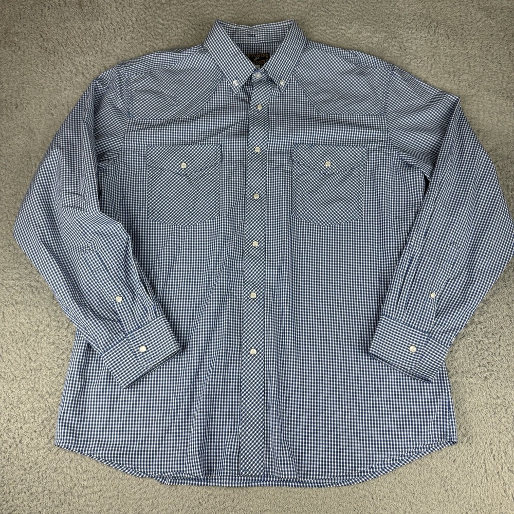 Wyoming Traders Shirt Mens Large Pearl Snap Plaid Western‎ Cowboy Rancher Blue